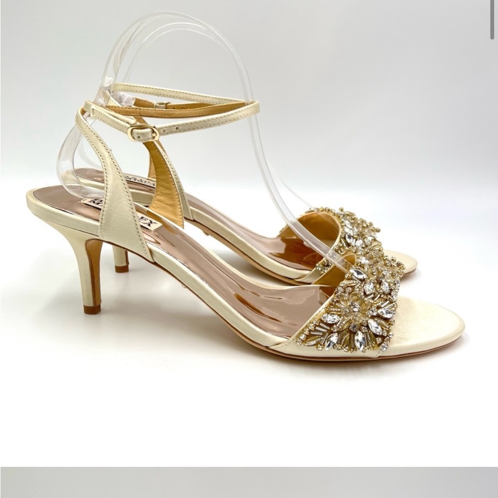 Badgley Mischka Cream and Gold Heels with Embellished Straps